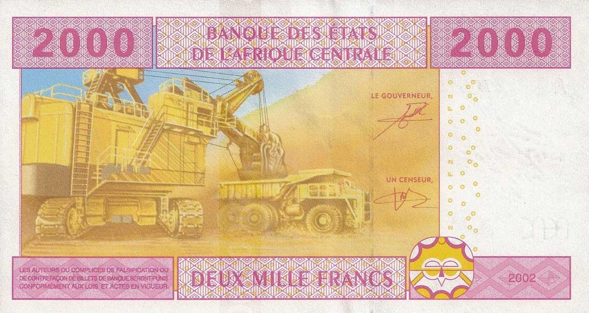 Back of Central African States p408Aa: 2000 Francs from 2002