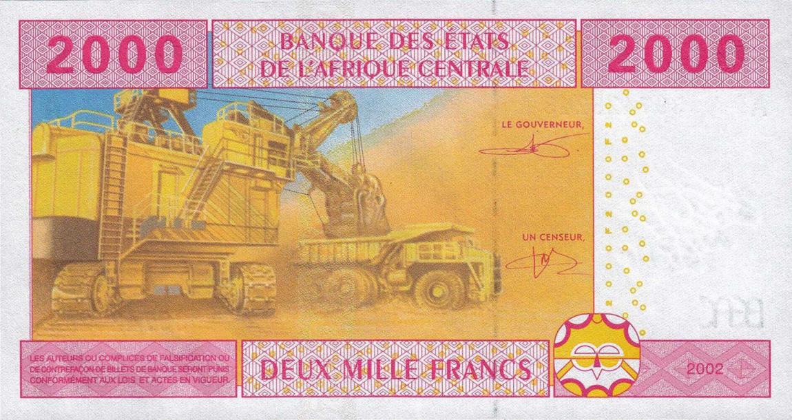 Back of Central African States p408Ac: 2000 Francs from 2002