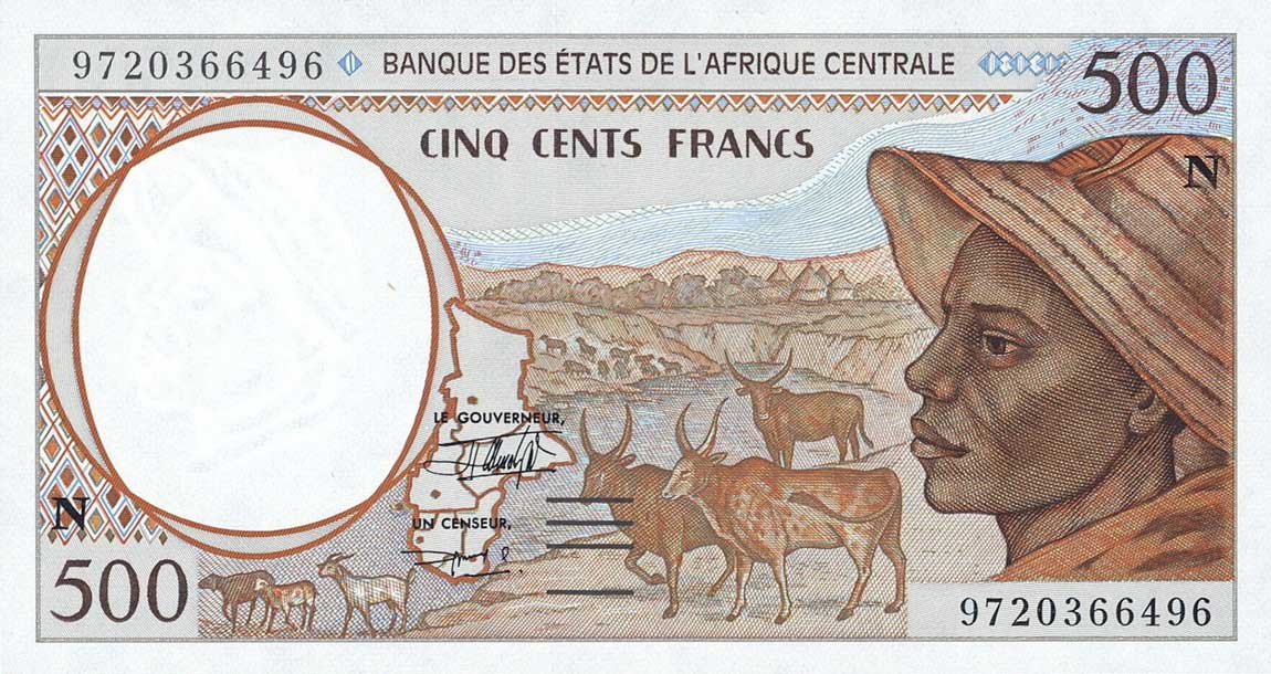 Front of Central African States p501Nd: 500 Francs from 1997