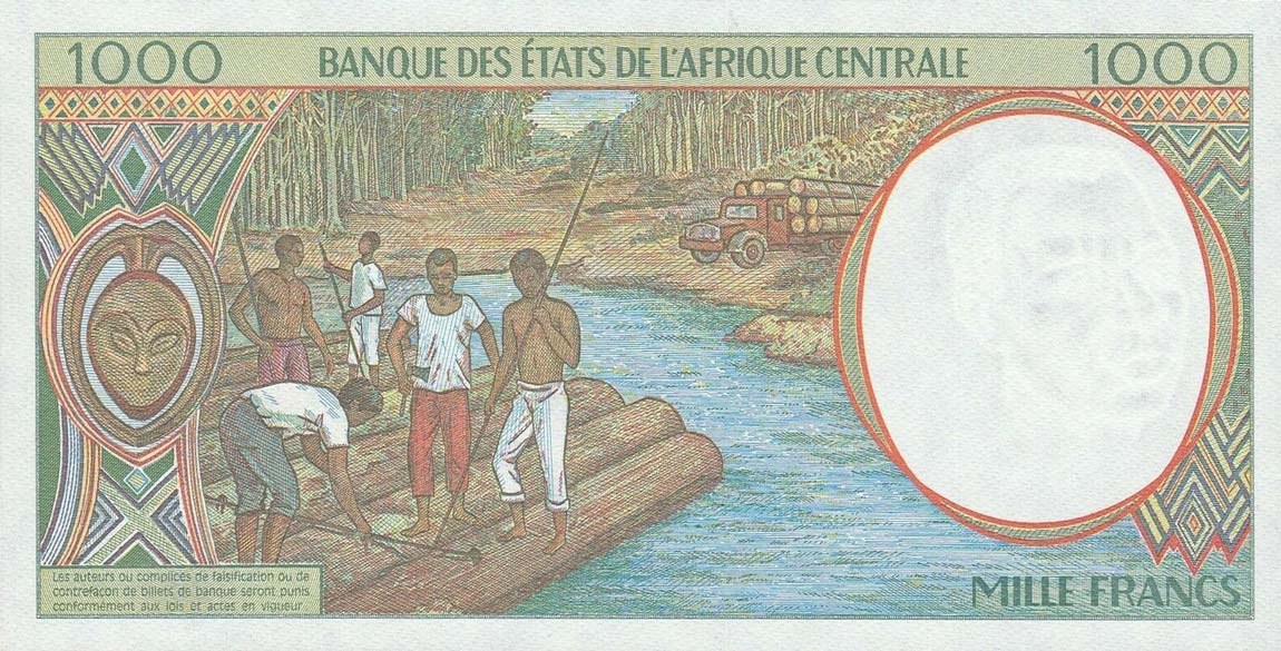 Back of Central African States p502Nc: 1000 Francs from 1995