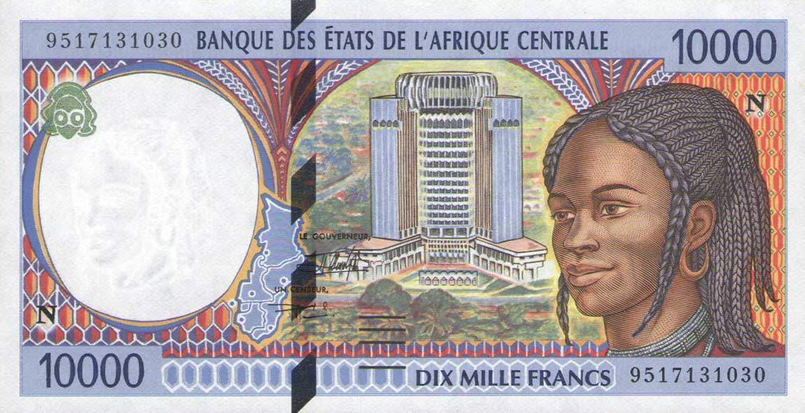 Front of Central African States p505Nb: 10000 Francs from 1995