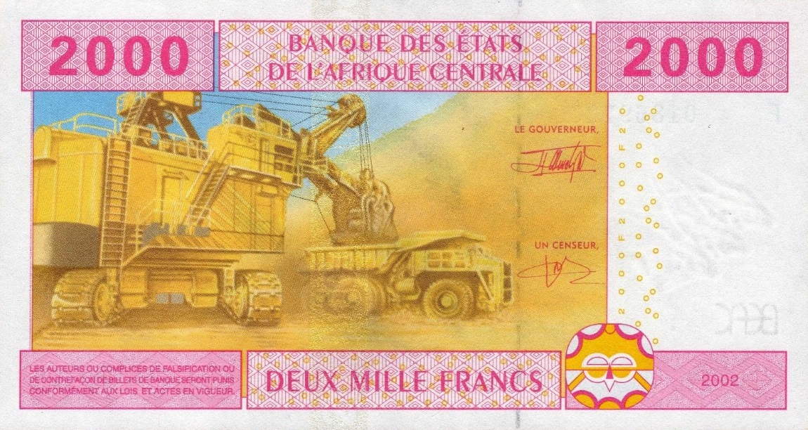 Back of Central African States p508Fa: 2000 Francs from 2002