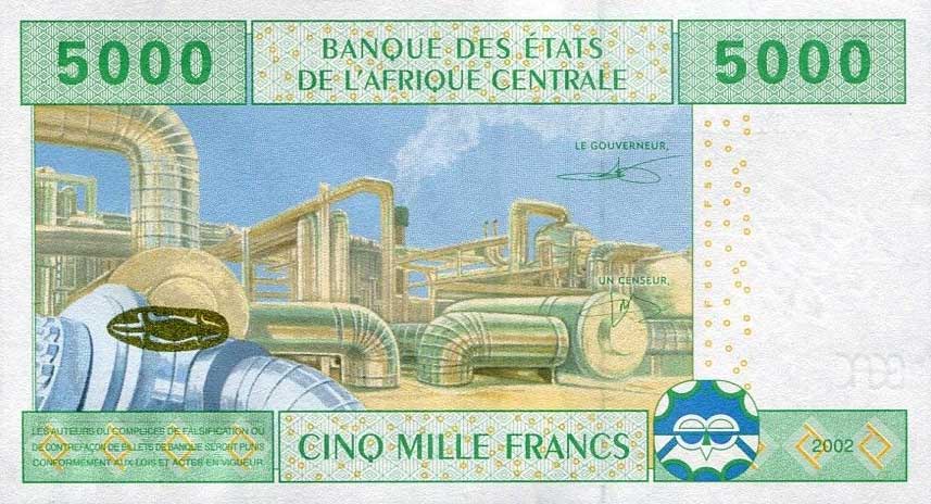 Back of Central African States p509Fa: 5000 Francs from 2002