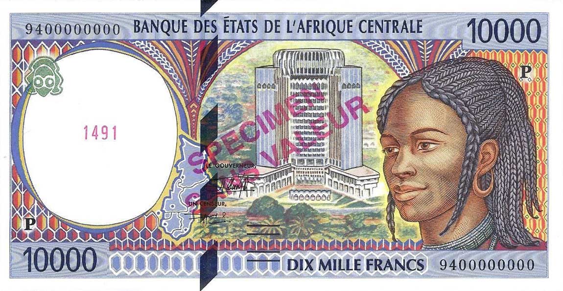 Front of Central African States p605Ps: 10000 Francs from 1994