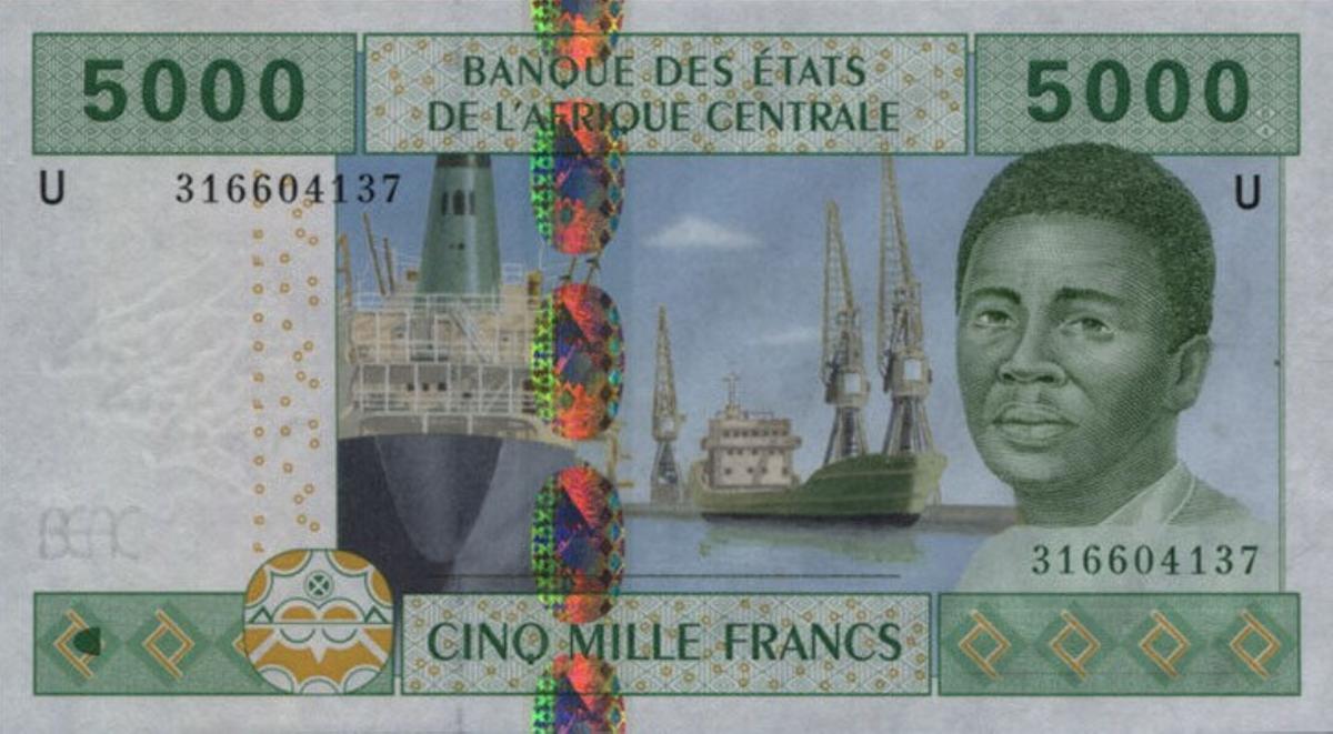 Front of Central African States p209Uc: 5000 Francs from 2002