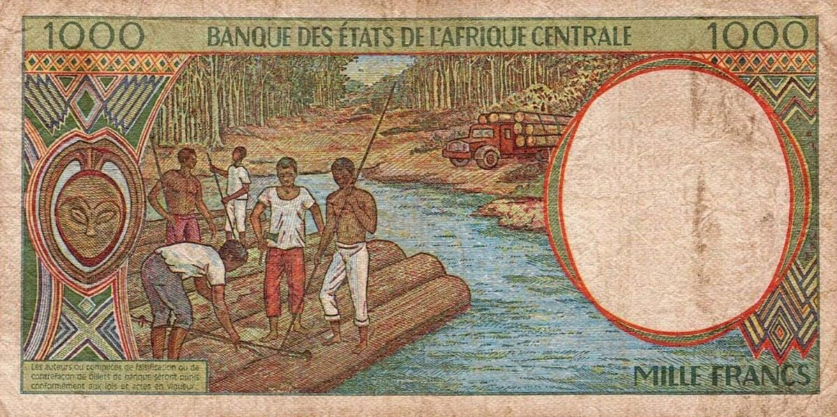 Back of Central African States p302Fd: 1000 Francs from 1997
