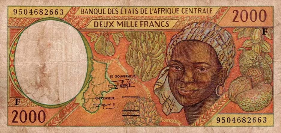 Front of Central African States p303Fc: 2000 Francs from 1995