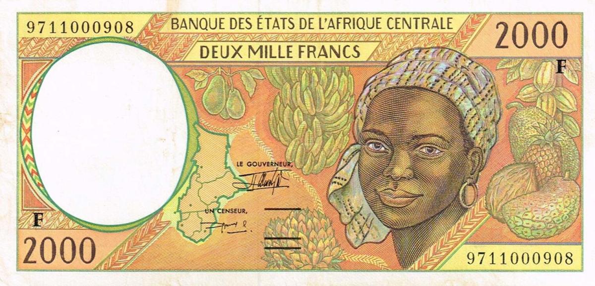 Front of Central African States p303Fd: 2000 Francs from 1997