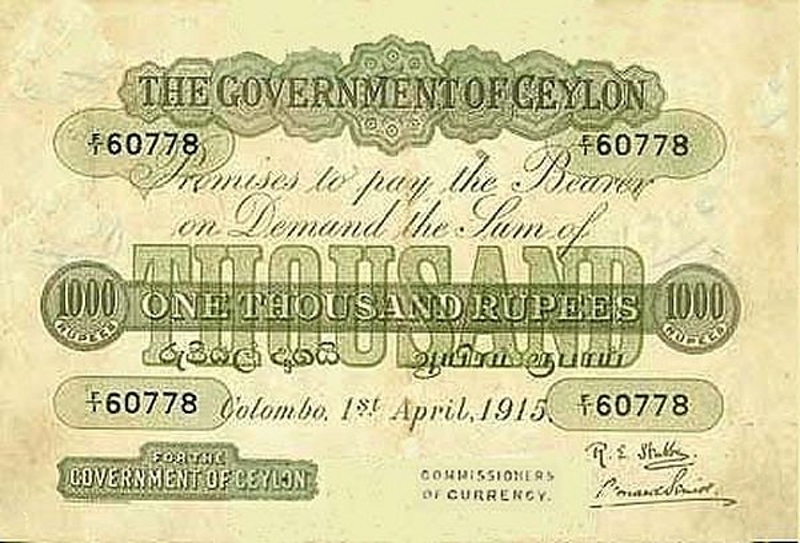 Front of Ceylon p15: 1000 Rupees from 1899