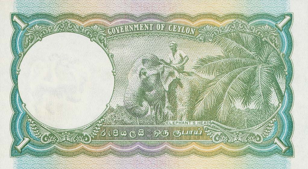 Back of Ceylon p34s: 1 Rupee from 1941