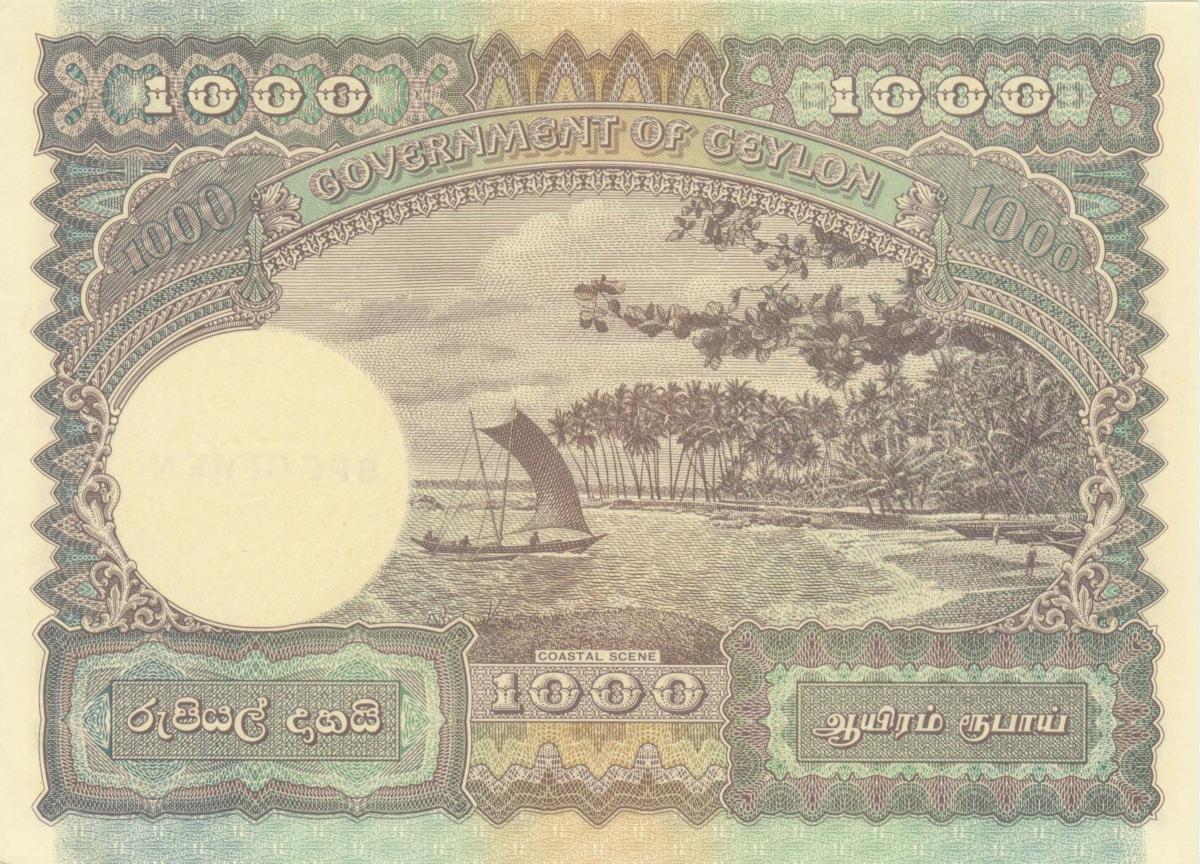 Back of Ceylon p39: 1000 Rupees from 1941