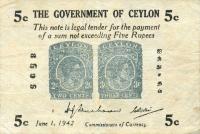 p42a from Ceylon: 5 Cents from 1942
