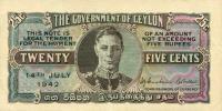 p44a from Ceylon: 25 Cents from 1942
