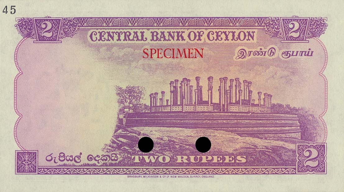 Back of Ceylon p50ct: 2 Rupees from 1952