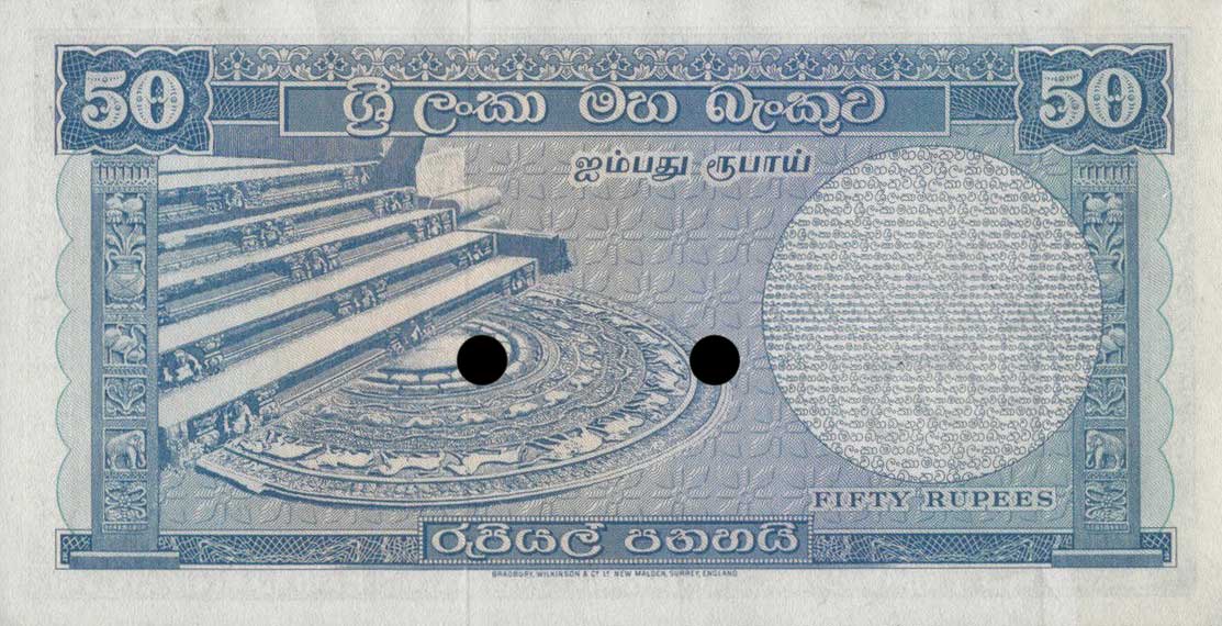 Back of Ceylon p65s: 50 Rupees from 1961