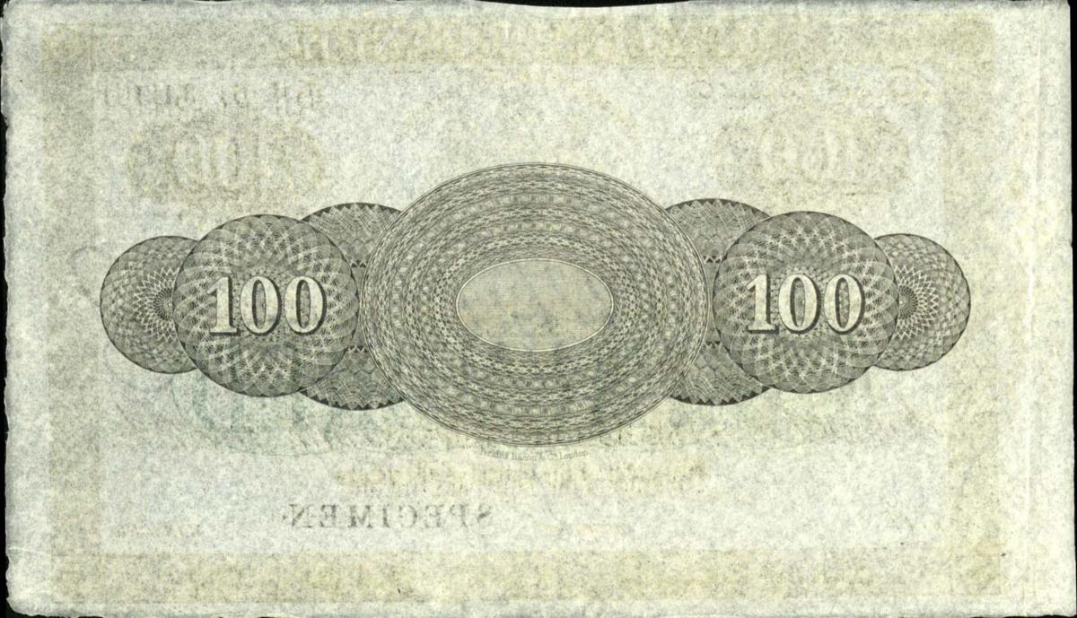 Back of Ceylon pS124p1: 100 Rupees from 1870