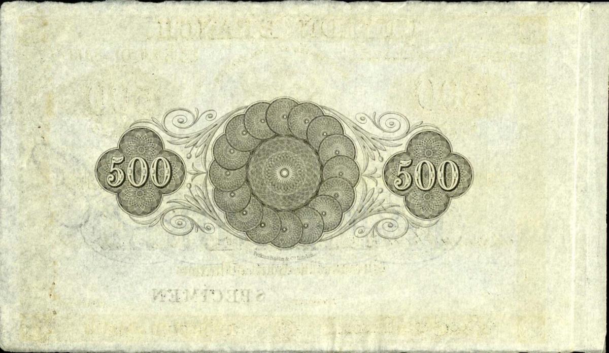 Back of Ceylon pS125p1: 500 Rupees from 1870