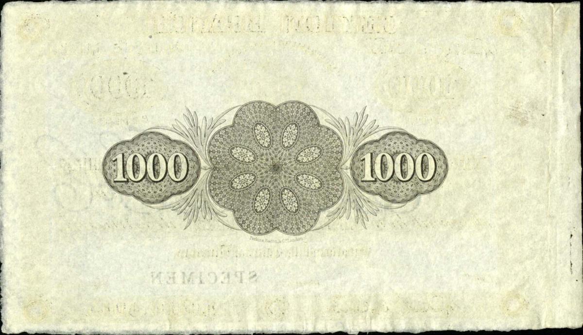 Back of Ceylon pS126p1: 1000 Rupees from 1870