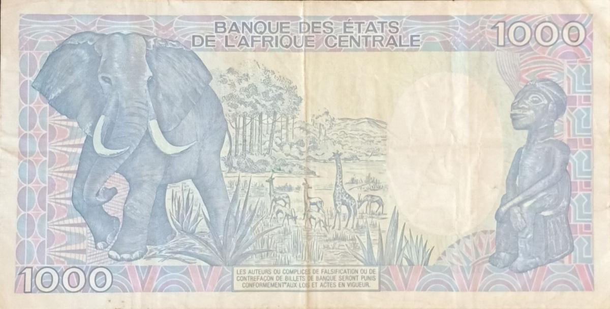 Back of Chad p10Ab: 1000 Francs from 1991