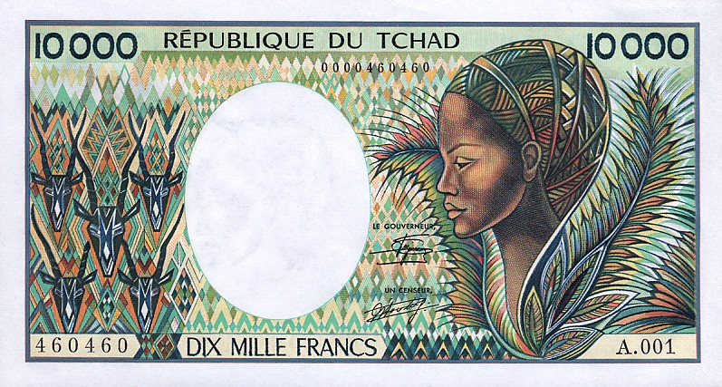 Front of Chad p12a: 10000 Francs from 1984