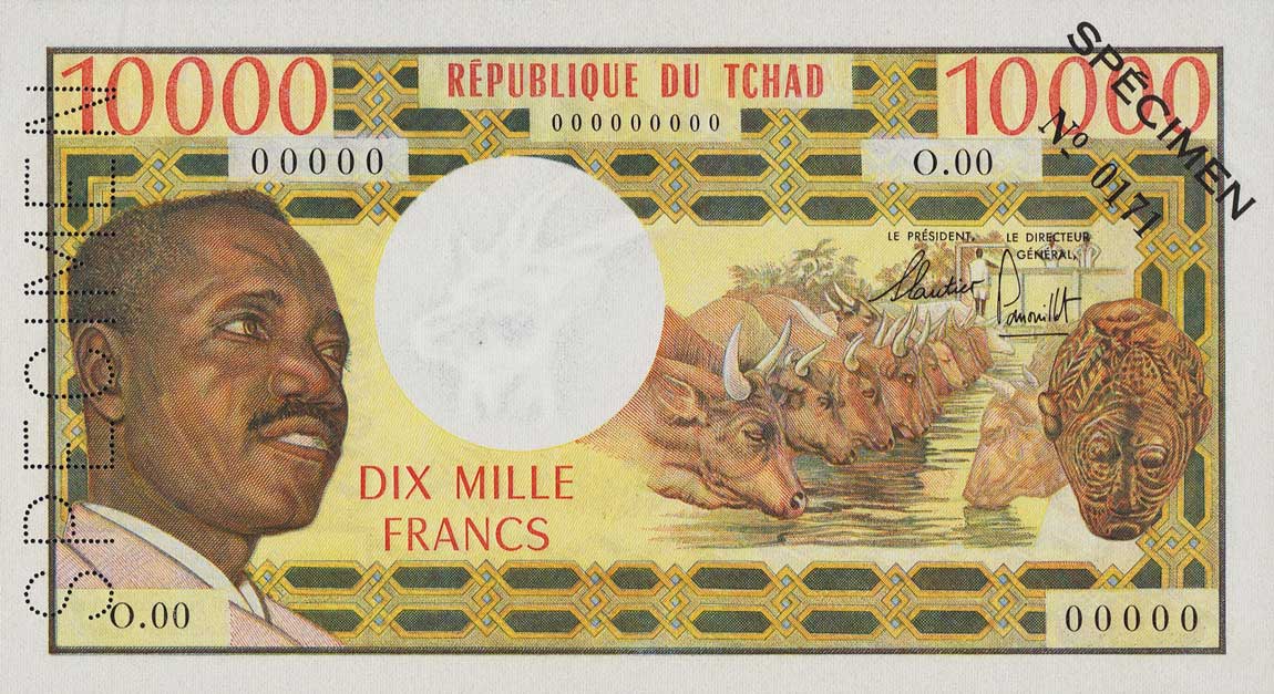 Front of Chad p1s: 10000 Francs from 1971