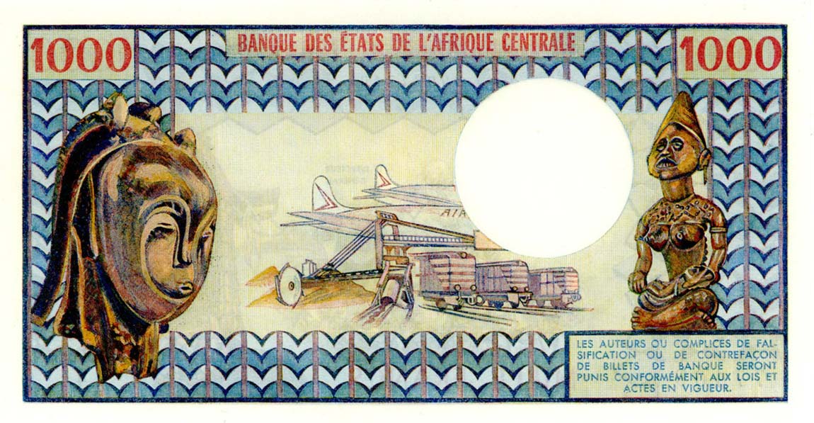 Back of Chad p3a: 1000 Francs from 1974