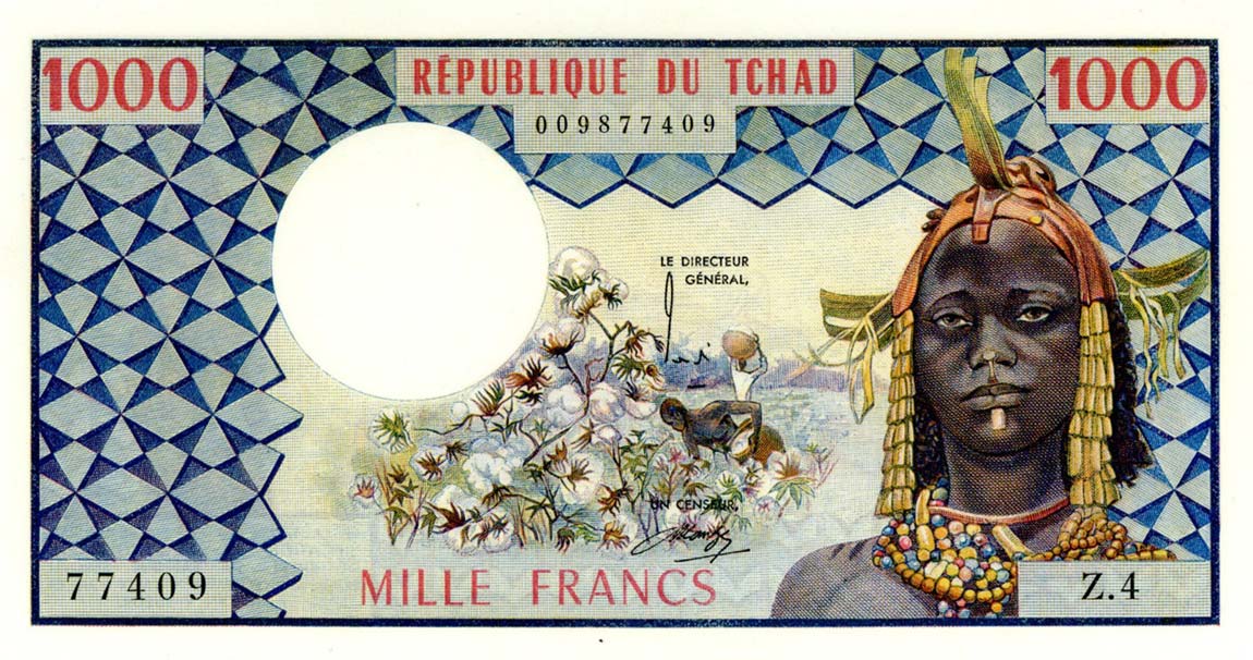 Front of Chad p3a: 1000 Francs from 1974