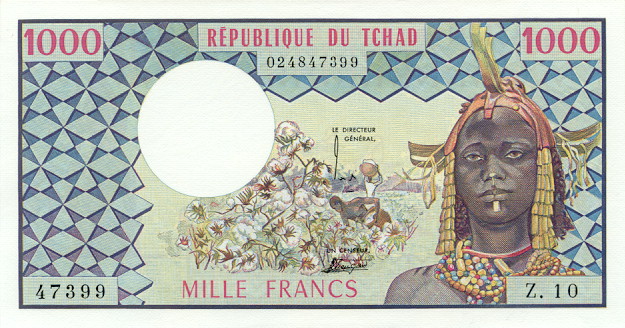 Front of Chad p3b: 1000 Francs from 1974