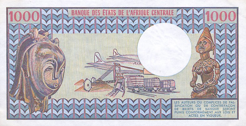 Back of Chad p7a: 1000 Francs from 1980