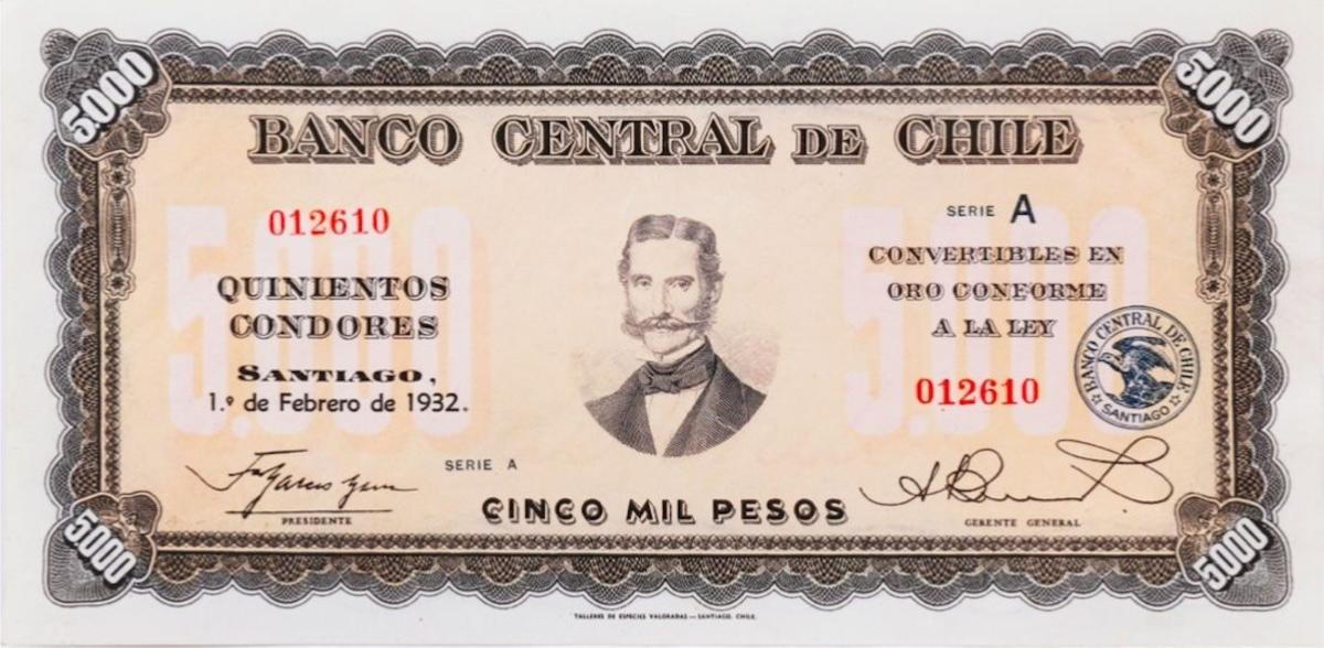 Front of Chile p100: 5000 Pesos from 1932