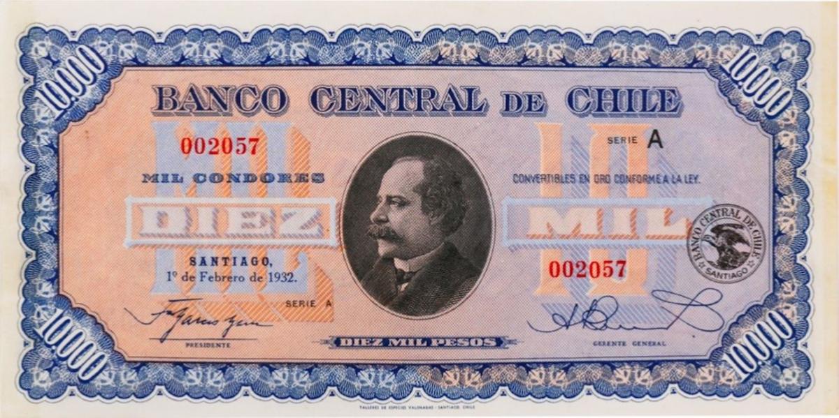 Front of Chile p101: 10000 Pesos from 1932