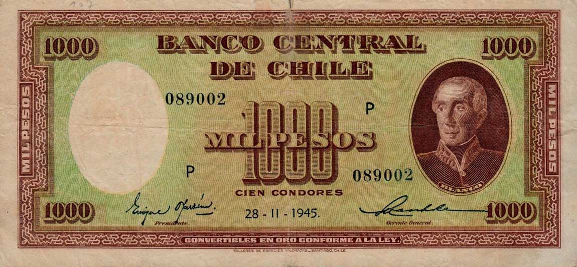 Front of Chile p107: 1000 Pesos from 1945