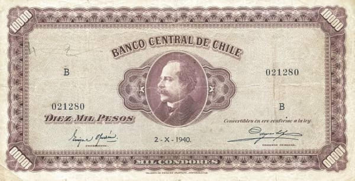 Front of Chile p109: 10000 Pesos from 1940