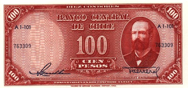 Front of Chile p113: 100 Pesos from 1947