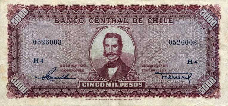 Front of Chile p117a: 5000 Pesos from 1947