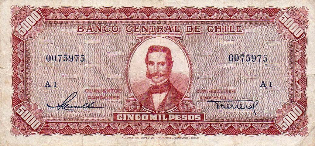 Front of Chile p117b: 5000 Pesos from 1947