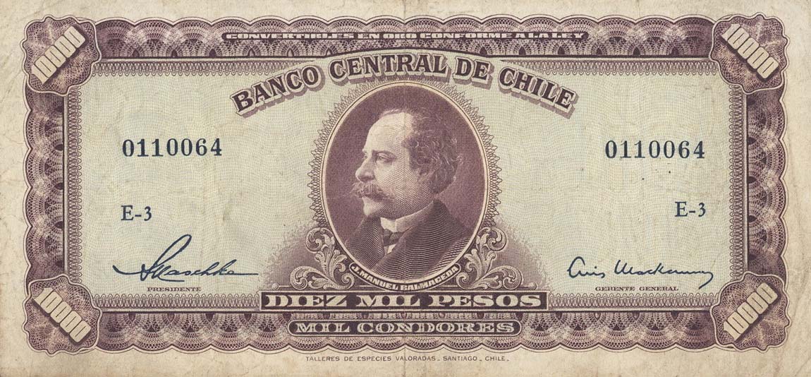 Front of Chile p118: 10000 Pesos from 1947