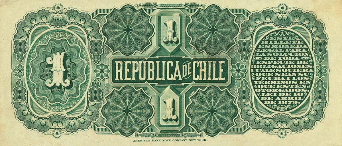 Back of Chile p11b: 1 Peso from 1884