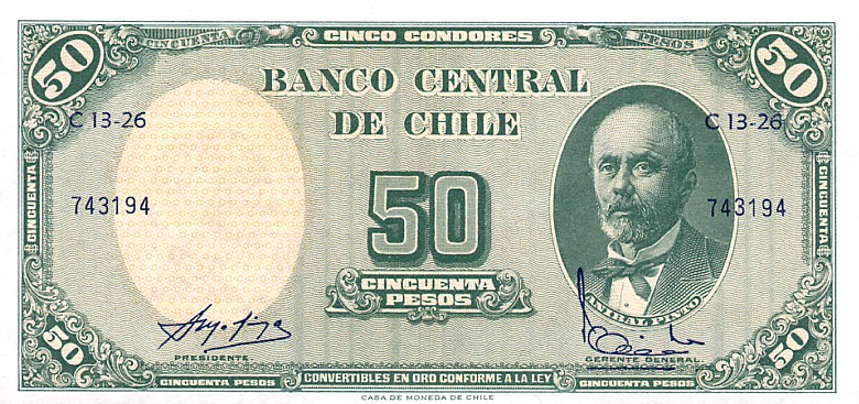 Front of Chile p126b: 5 Centesimos from 1960