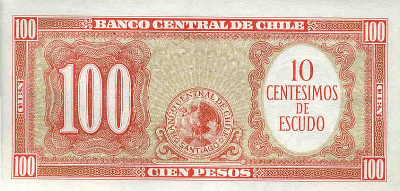 Back of Chile p127a: 10 Centesimos from 1960