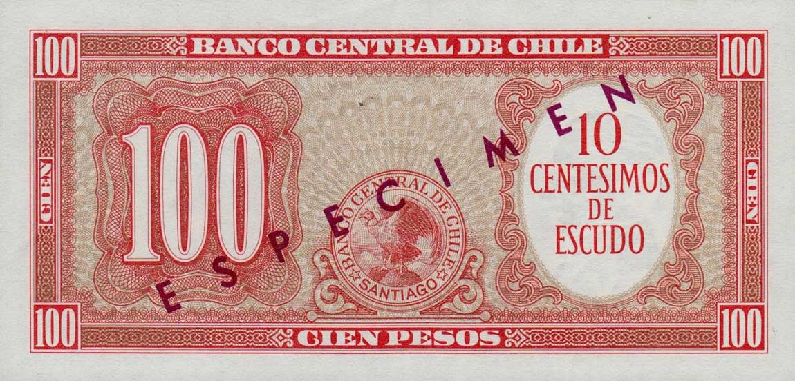Back of Chile p127s: 10 Centesimos from 1960