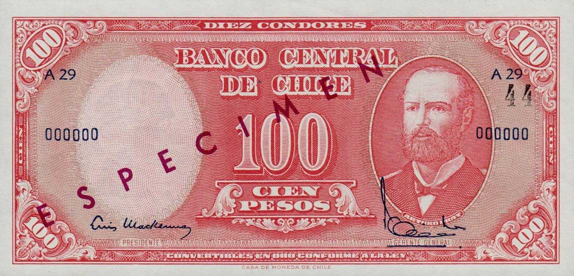 Front of Chile p127s: 10 Centesimos from 1960