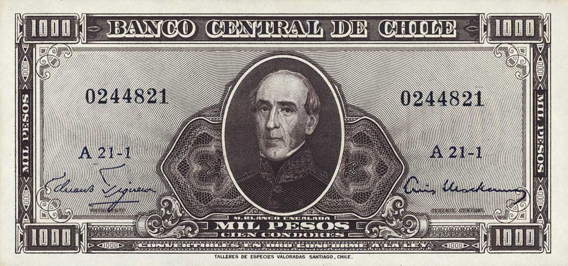 Front of Chile p129: 1 Escudo from 1960