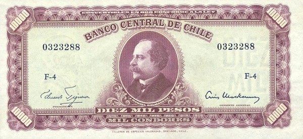 Front of Chile p131: 10 Escudos from 1960