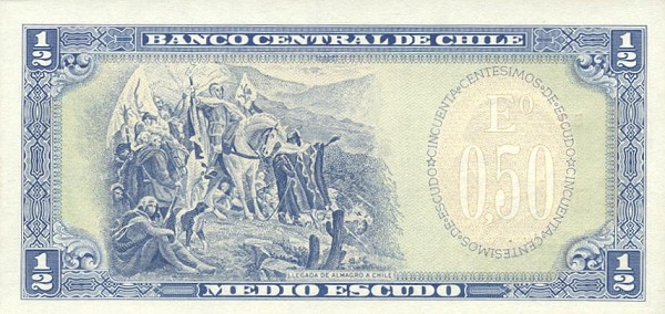 Back of Chile p134b: 0.5 Escudo from 1962