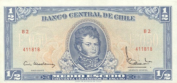 Front of Chile p134b: 0.5 Escudo from 1962