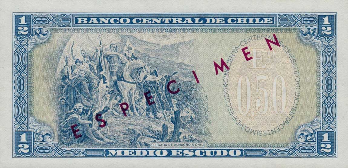 Back of Chile p134s: 0.5 Escudo from 1962