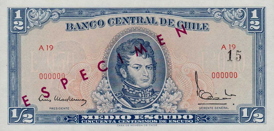 Front of Chile p134s: 0.5 Escudo from 1962