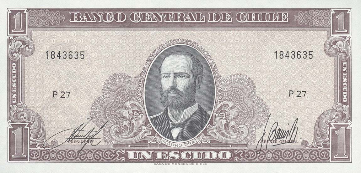 Front of Chile p136: 1 Escudo from 1964