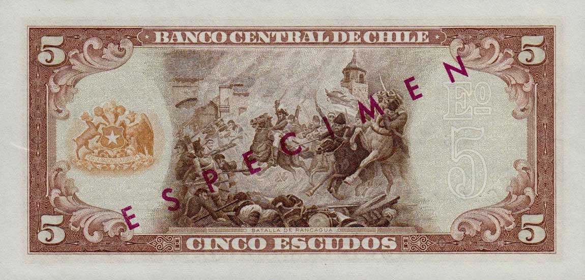 Back of Chile p137s: 5 Escudos from 1962